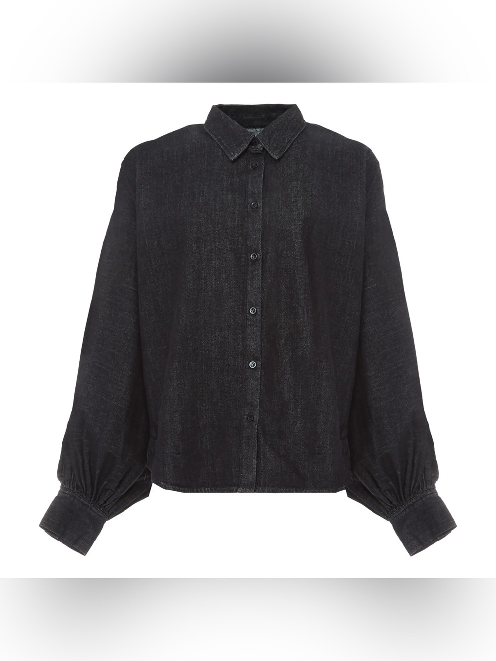 Made in Tomboy Claire Button Balloon Sleeve Denim Top Black XS Cotton Work
